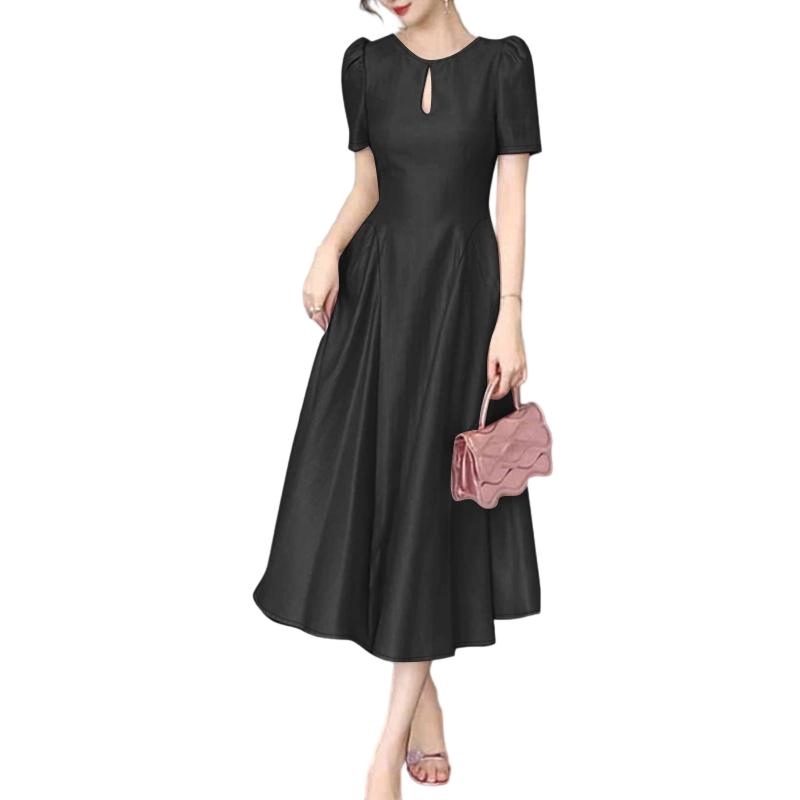 

Жіноча літня вільна повсякденна сукня з круглим вирізом і короткими рукавами ZANZEA M чорний