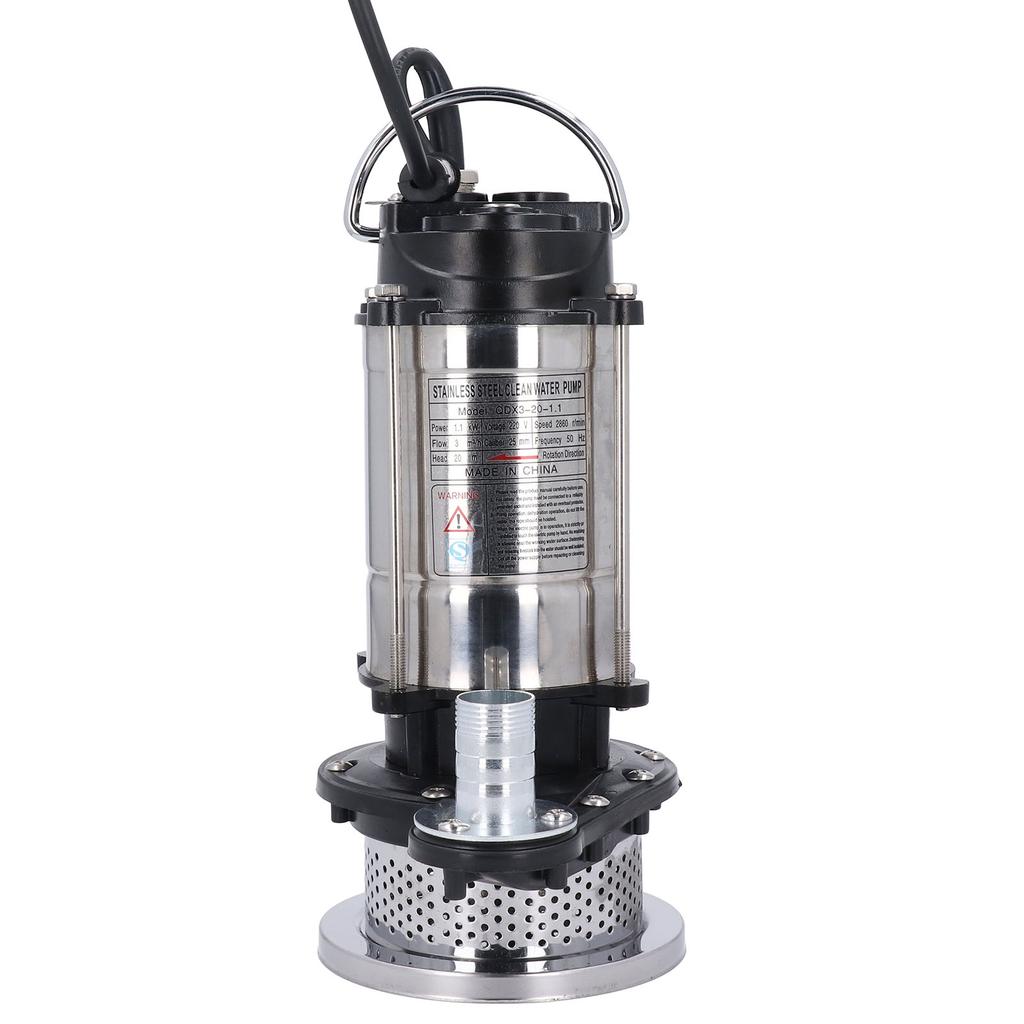 Stainless Steel Submersible Pump Electric Water Removal Transfer 1100W 20M Head 3meter3h for Pool