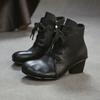 Johnature Genuine Leather Side Zipper Round Toe Coarse Heel Short Boots Versatile Women's Shoes
