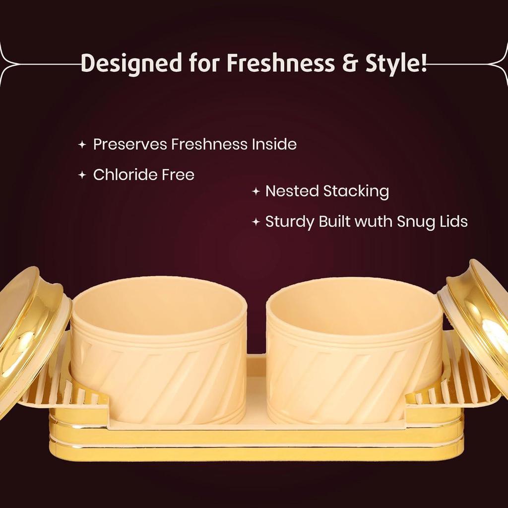 Tray Set with Lid & Serving Tray for Serving Sweets,Chips,Cookies Other Snacks -430ml,Elegance Ivory,Plastic ,27.2 x 11.5 x 8.5 cm