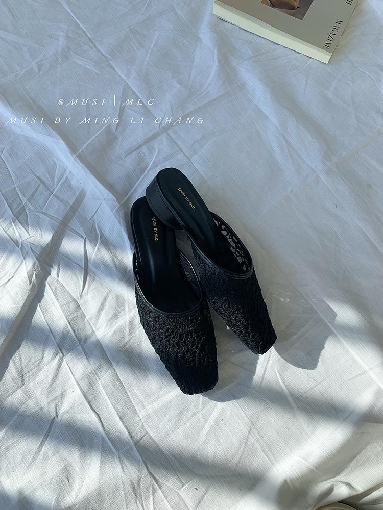 Women‘s Summer New Sandals Casual Slip on Lady Mules Mesh Low Heel Comfort Slippers Square Toe Slingback Ladies Flat Sandals