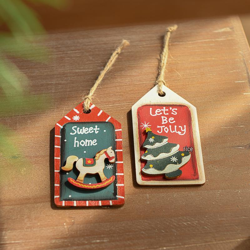Gangheng Retro Wooden Christmas Tree Ornaments – ID Holder & Nordic Creative Hanging Decor