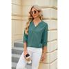 Spring Summer Women's Solid Color V Neck Loose Half Sleeve Casual Top
