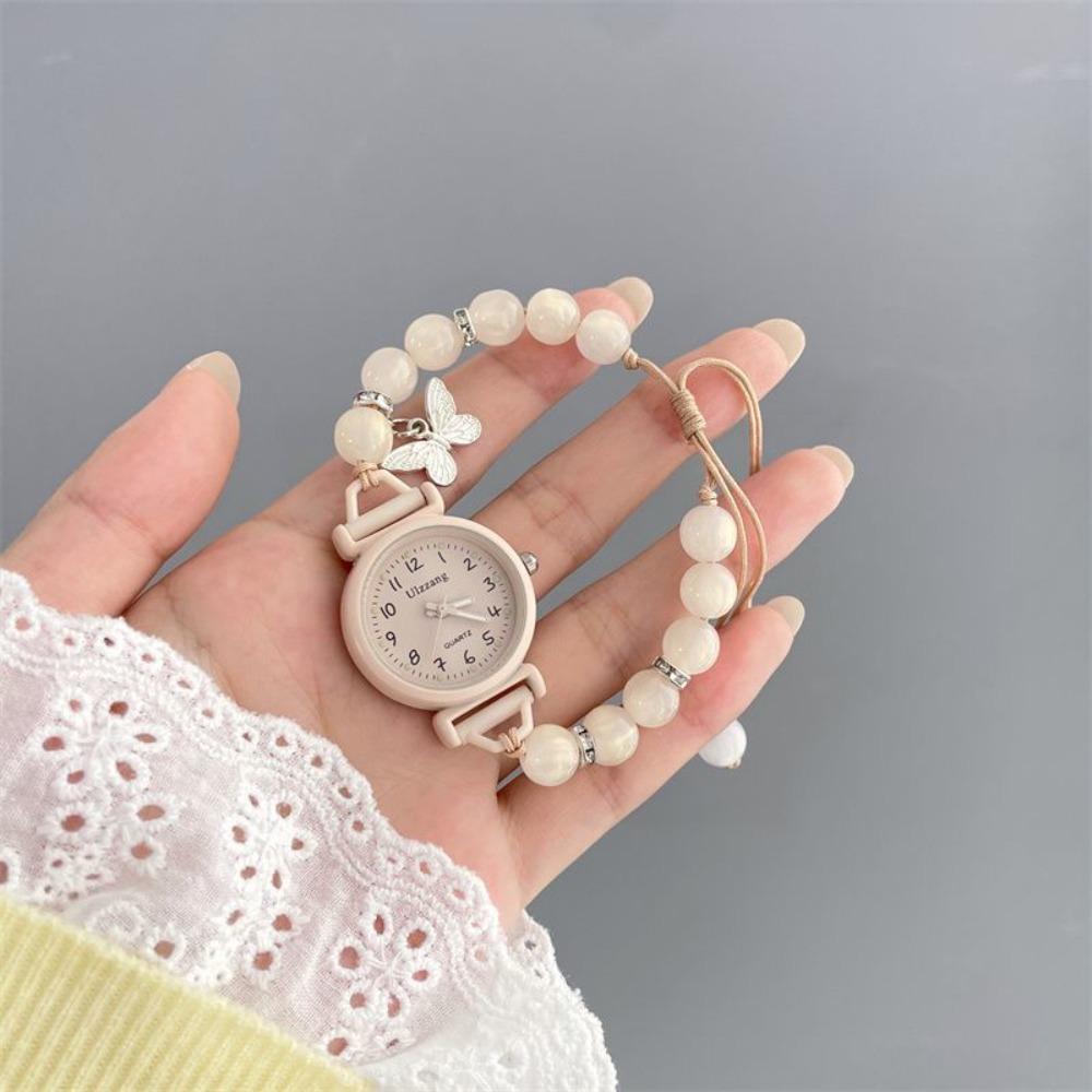Bead String Design Luminous Watch Butterfly Wristwatch Cute Quartz Watch  Girls хаки