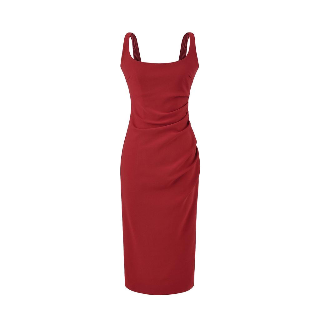 Elegant 2026 French Slim-Fit Backless Midi Dress for Women – Flattering Ruched Waist, Hip-Lifting Style in Mid-Length.