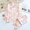 Fashion Flower Silky Pajamas Sets Women Summer Sleepwear LAong-sleeve High Quality Pyjamas