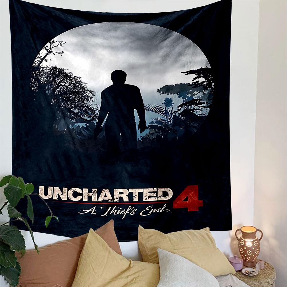 Uncharted 4 A Thief's End Wandteppich, Nathan Drake Abenteuerspiel Kunst, Gamer Wanddekoration für Schlafzimmer Wohnzimmer Man Cave