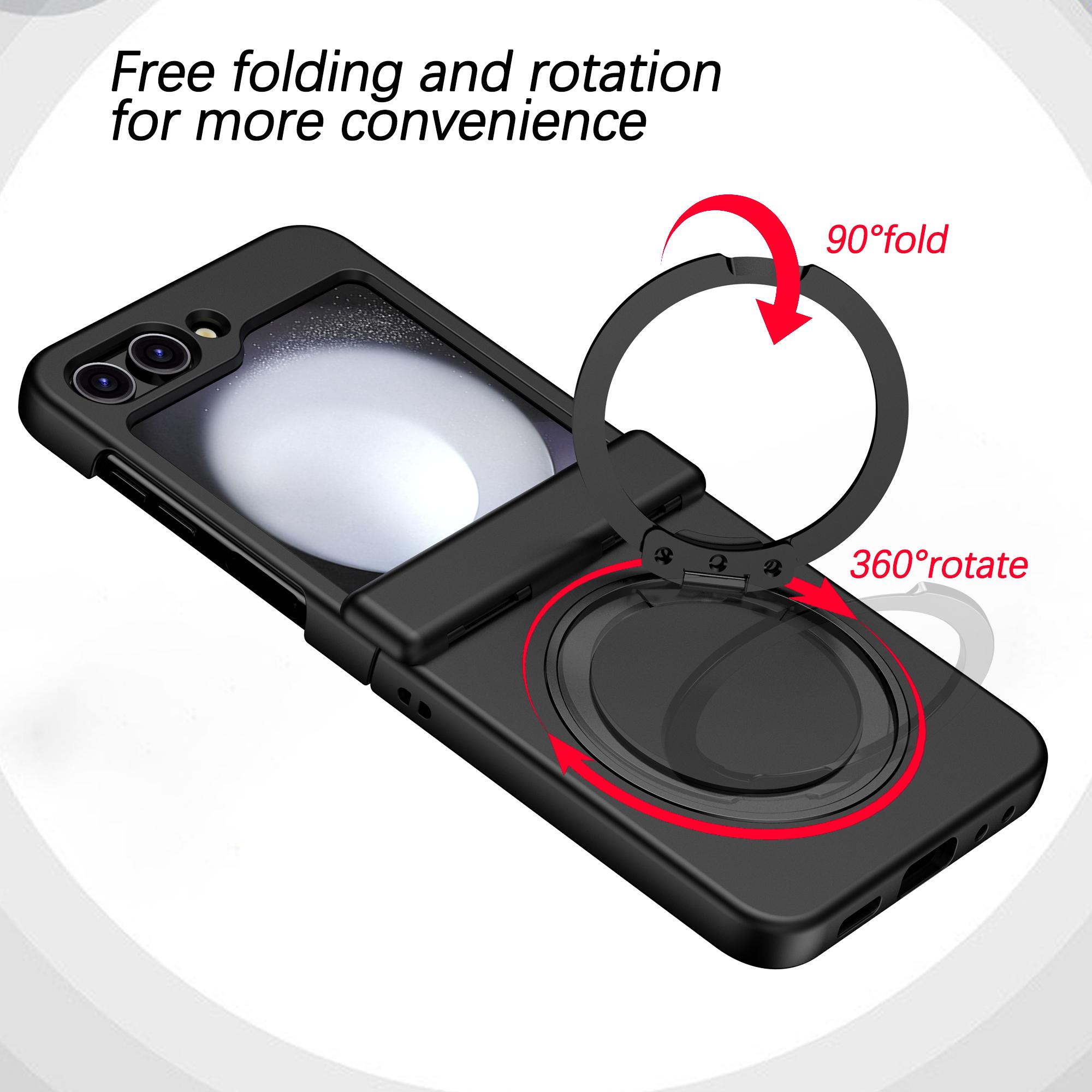 

For Samsung Galaxy Z Flip5 5G Rotatable Ring Cover Hard PC Back Magnetic Phone Case Black