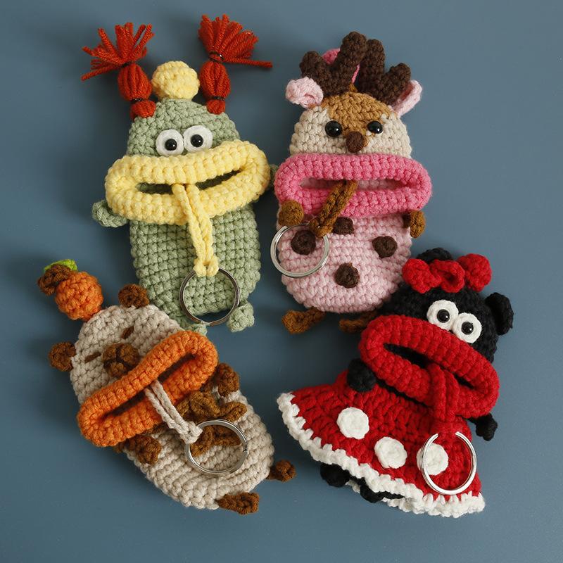 Animal Series Funny Sausage Mouth Doll Crochet Keychain Cute Crochet Bag For Car Keys Holder Knitted Doll Bag Keyring Custom
