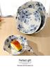 Mino Ware Hand-Painted Blue and White Ceramic Bowl - Japanese Embossed Tableware for Sushi and Soup.