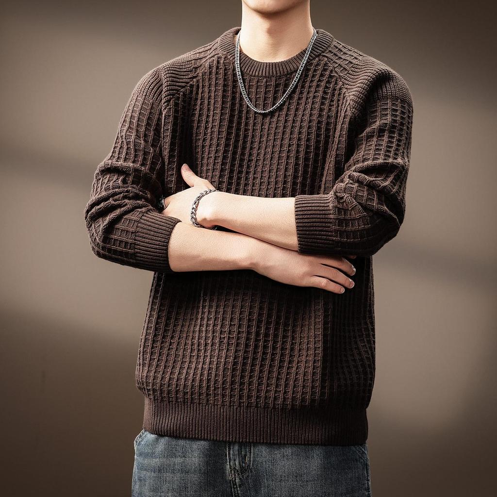 Men's High-End Waffle Knit Sweater: Autumn Winter Warm Casual Pullover