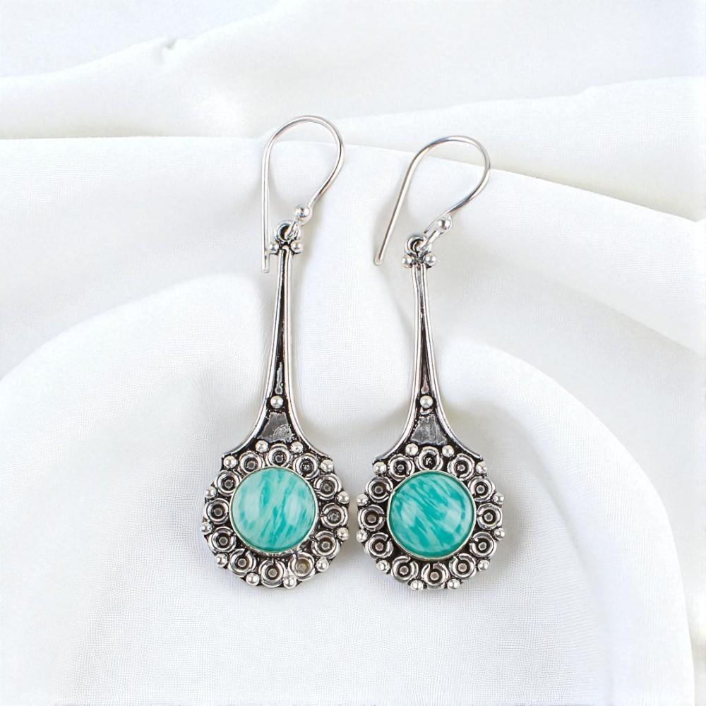 

Натуральный амазонит, драгоценный камень, серебро 925 пробы, ювелирные изделия ручной работы, серьги 2,52 EE-77-28