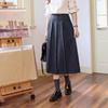 Sancai Winter Wool-Blend Plaid Pleated Midi Skirt