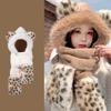 Fleece Lined Ear Protection Hat One-Piece Winter Hat Warm Fluffy Hat Scarf Set Women