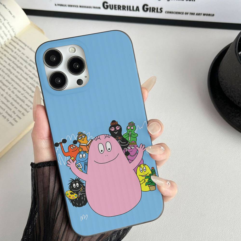 Cute Cartoon Barbapapa For iPhone 16 15 14 13 12 11 17 Pro Max Plus Wave Corrugated Phone Case Anti Drop Cover