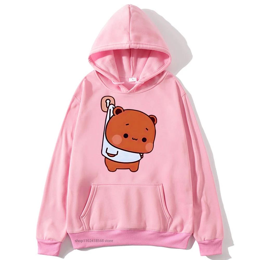 Cute Bubu and Duud Is Hanging In The Wall Funny Hoodie Panda and Brownie Bear Graphic Sweatshirt Clothes