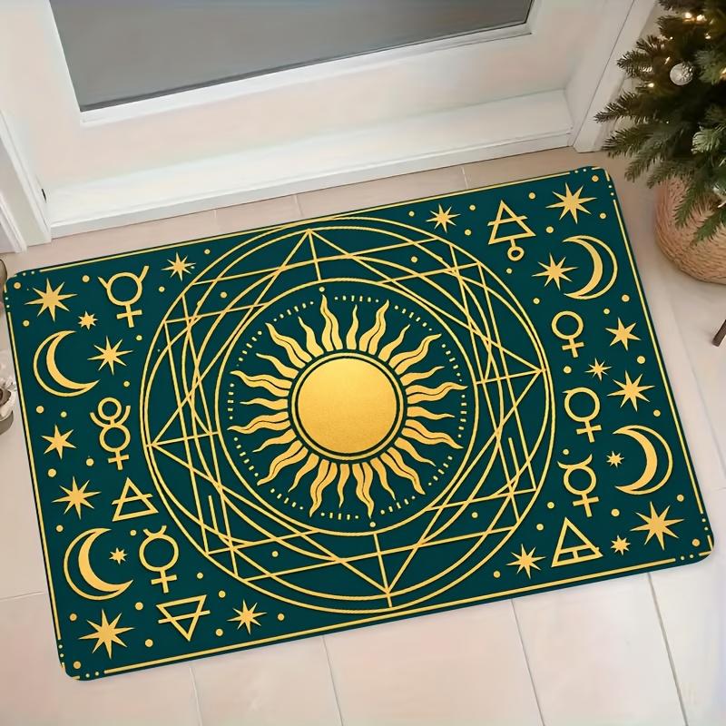 1pc Soft Flannel Suitable for Entryway, Non-Slip Floor Mat with Sun, Star & Moon, Machine Washable Suitable for Bedroom, Foyer,, Room, Modern Minimali