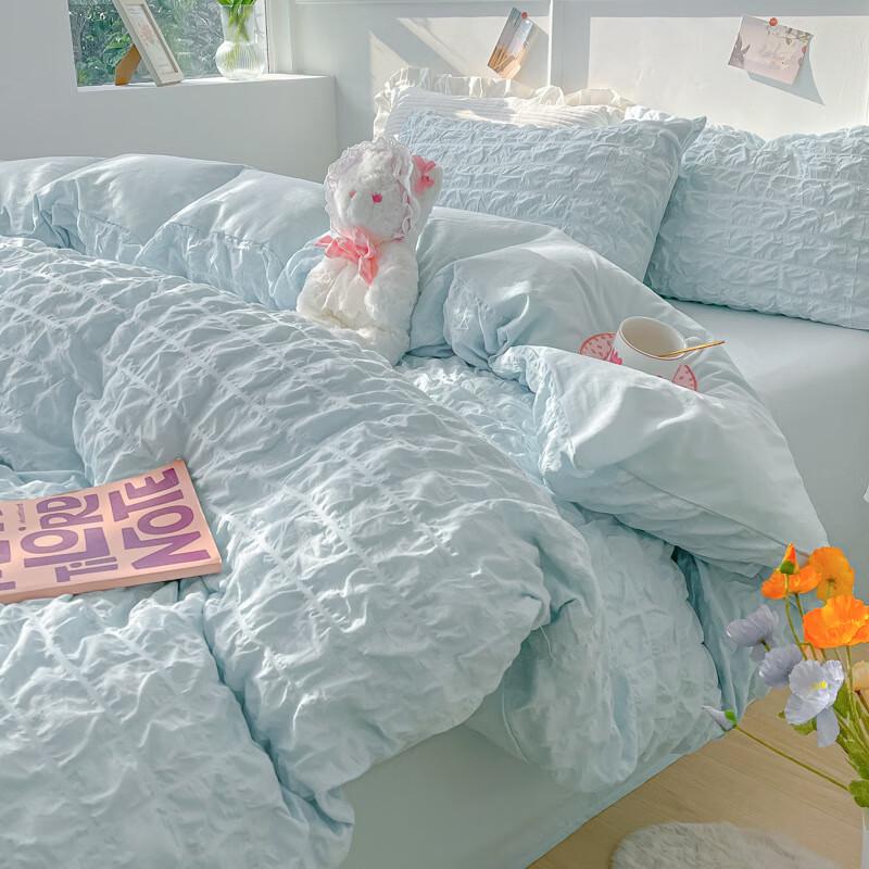 Ins Washed Cotton Seersucker 4-Piece Bedding Set