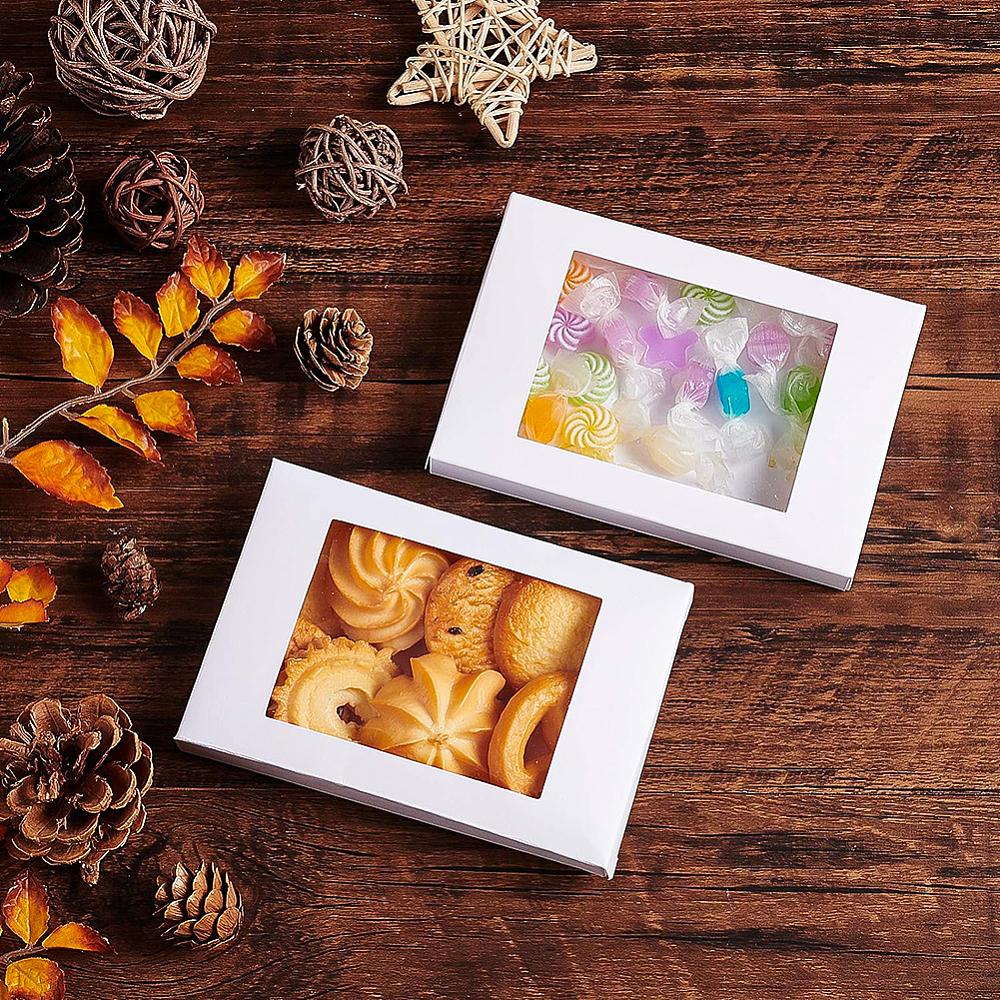 30pcs Foldable Creative Kraft Paper Box Wedding Favor Boxes Favour Box Paper Gift Box with Clear Window Rectangle White Box: 12.5x8.5x1.5cm