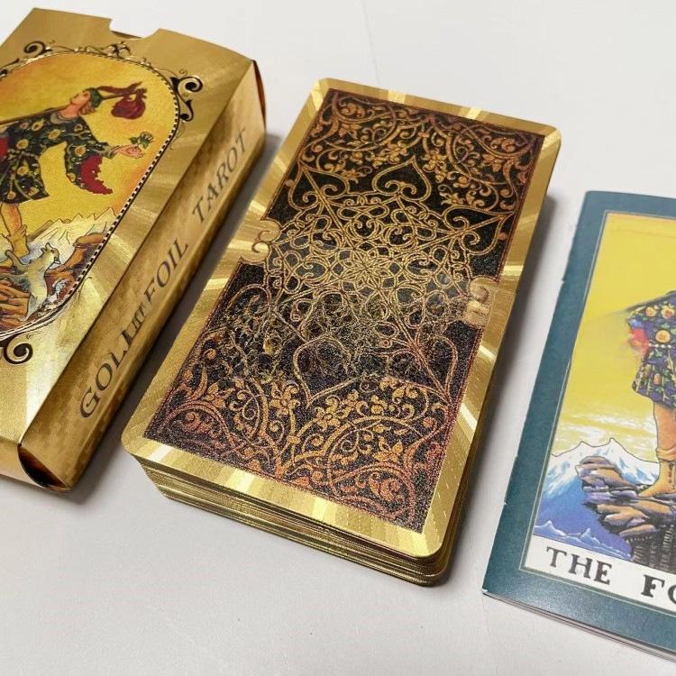 Gold Foil Waterproof Tarot Card Set with Full-Color Printing and Game Instructions