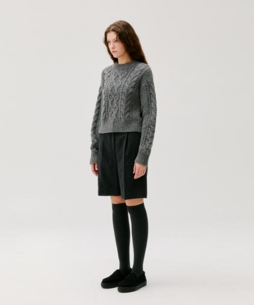 DEPOUND Cable Semi-Crop Pullover [Grey]