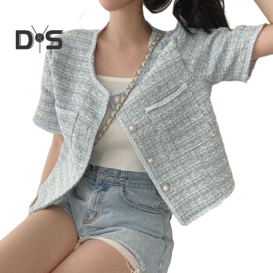 

Женское пальто, пиджак во французском стиле, элегантная однобортная куртка с короткими рукавами и короткими рукавами, одинаковый по цвету весенне-осенний пиджак S синий