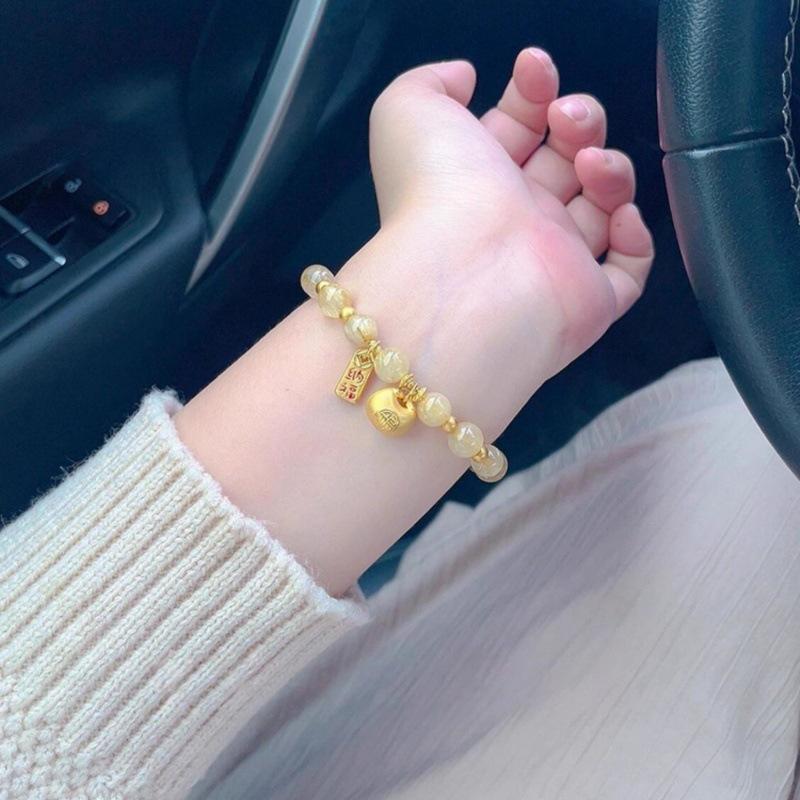 Golden Rutilated Quartz Retro Citrine Bracelet - Women's Xiaohongshu Inspired