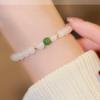 Hetian Jade Bracelet with Round Beads In White and Light Green, Simple and Elegant, a Gift for Women