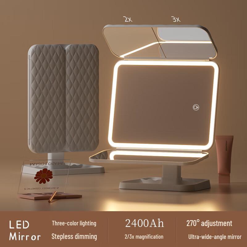 Foldable LED Magnifying Desktop Makeup Mirror