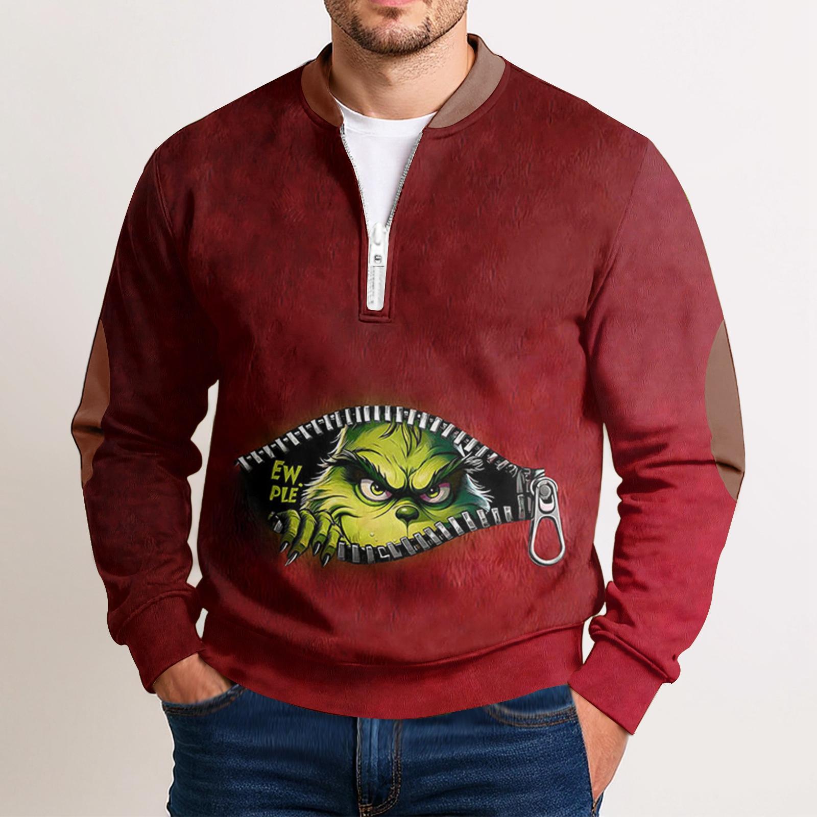 Men S Outdoor Zipper Long Sleeved Sportswear Casual Sweatshirt XL красный