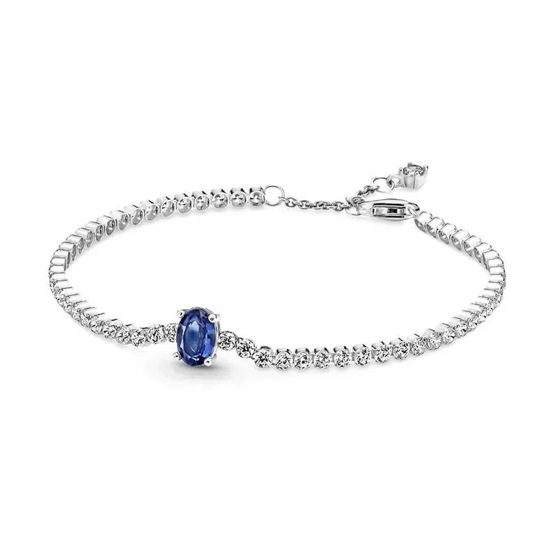 Bracelet en Argent Sterling 925 Zirconium Bleu en Forme de Cœur: Un cadeau luxueux pour les femmes en ce jour spécial
