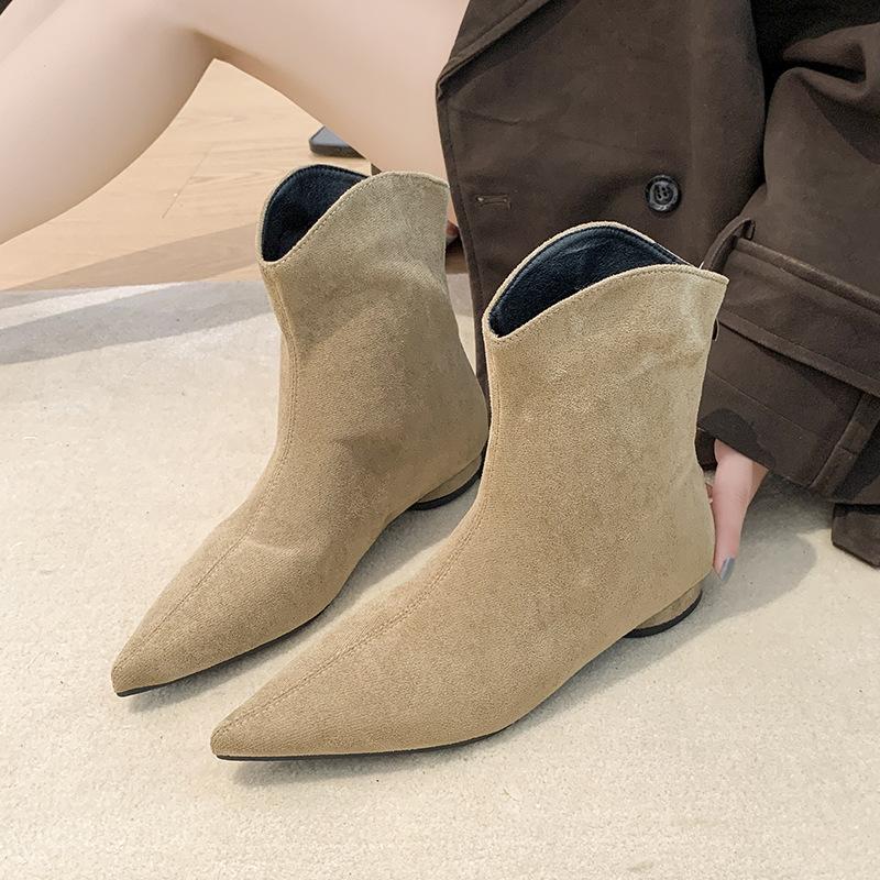 

Pointed thin boots short boots women s 2025 new autumn and winter single boots low heel versatile retro suede Korean small ankle boots 35 абрикосовый