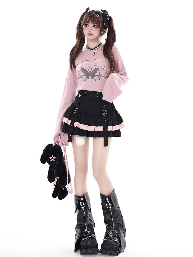 Japanese Kawaii Mini Cake Skirts Womens Sweet Patchwork Lolita Sexy High Waist Skirts Y2k Gothic Lace Aesthetic Ruffled Skirts