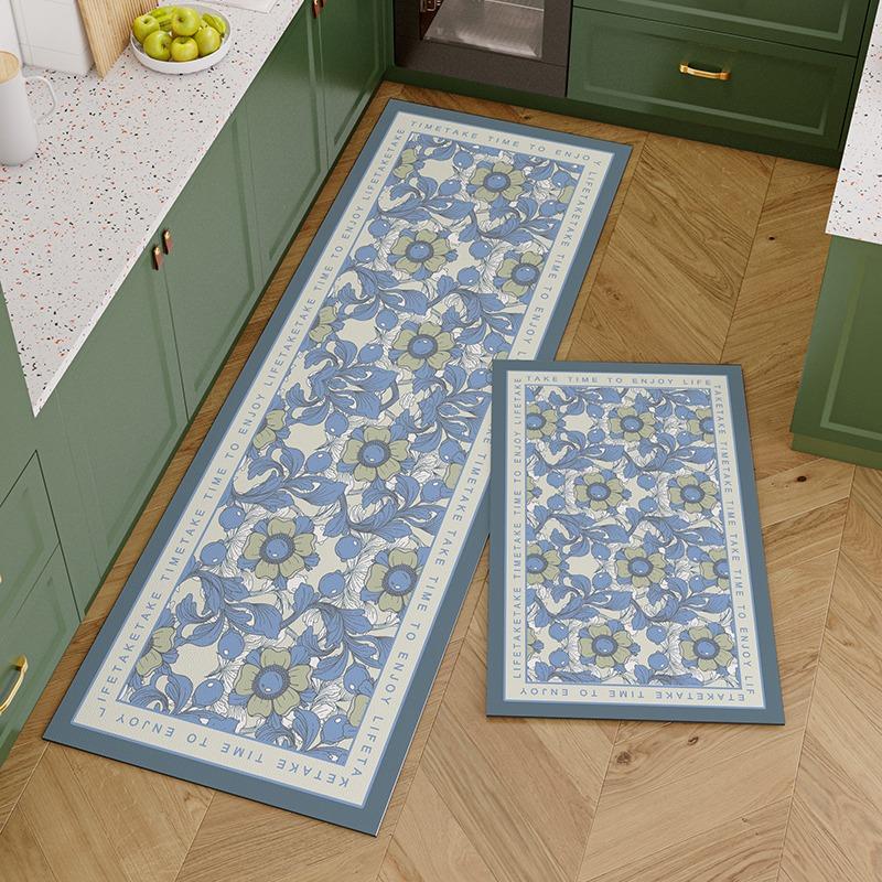 PVC Kitchen Carpet Waterproof Leather Floor Mat Non-slip Foot Mats Oil-proof Long Rug Spring Plant Flower Home Decoration Rugs