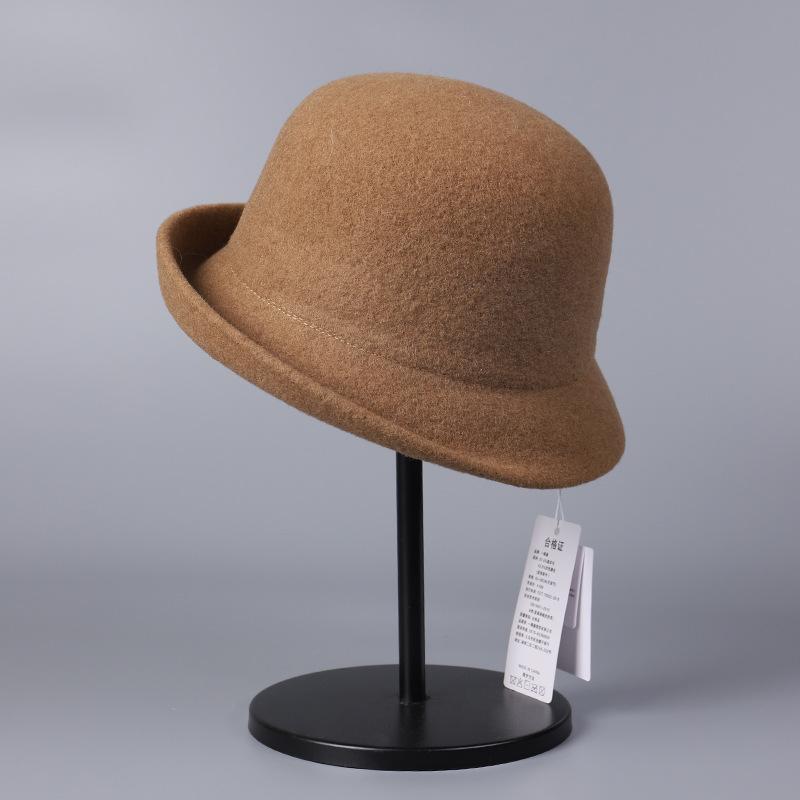 Japanese-style Rolled Edge Elegant Versatile Australian Wool Bucket Hat for Women 2025 Winter New Simple Wool Fisherman Hat