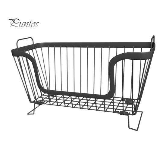 

Металевий кошик для зберігання, що складається один на одного, Висока твердість, Не деформується, Велика місткість, Порожнистий дизайн, Кошик для зберігання в морозильній камері з ручкою чорний