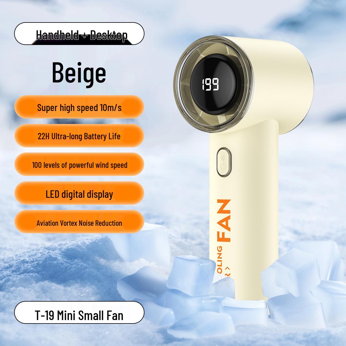 T19 Mini Handheld Fan: USB Rechargeable, Digital Display, 199-Speed Portable High-Speed Fan
