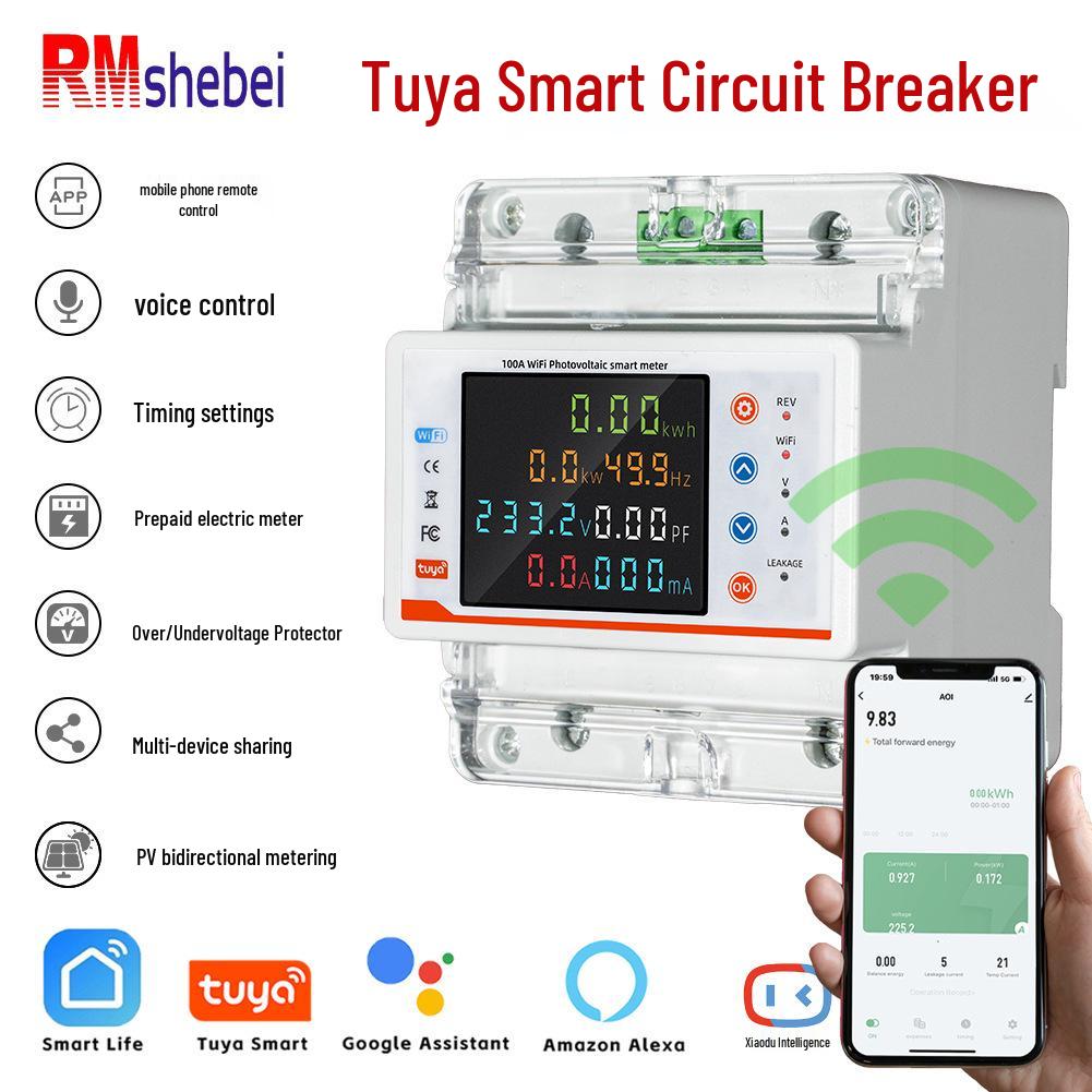 Single-Phase 4P Color Screen WiFi Smart Circuit Breaker with Bidirectional Metering & Overcurrent Leakage Protection