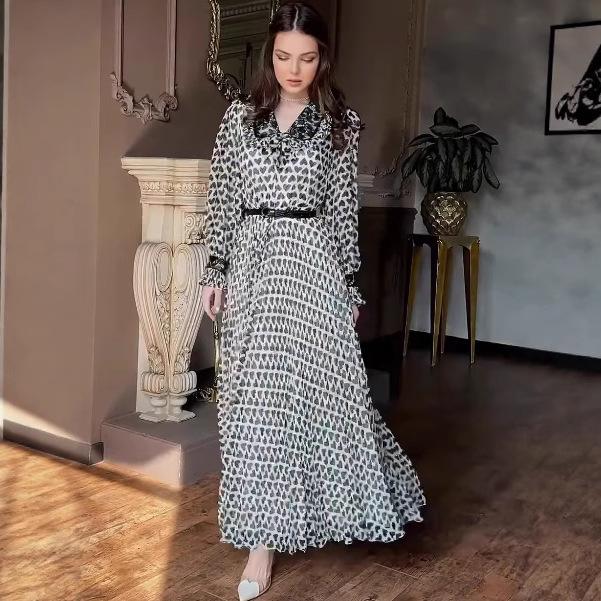 2025 European-American Summer Print Slim Waist Belted Shirt Dress for Women