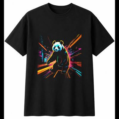 Panda Detailed Wildlife Mens T-Shirt Black 100% Cotton Printed Wild Animal