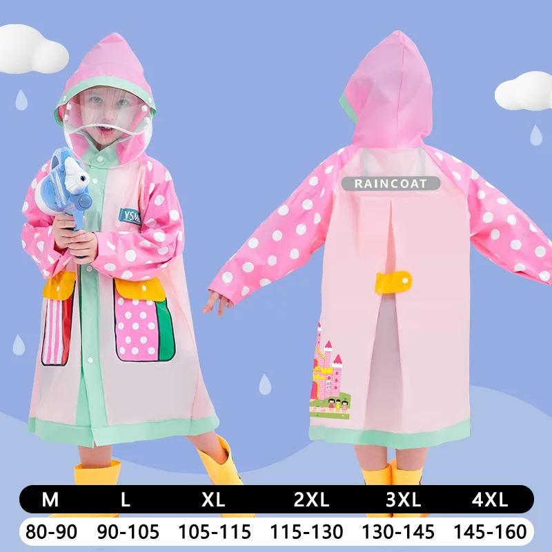 New Model Children's Raincoat, Fully Waterproof, Double Brim, Outdoor, with Backpack Space, for Boys and Girls, Suitable for Elementary School