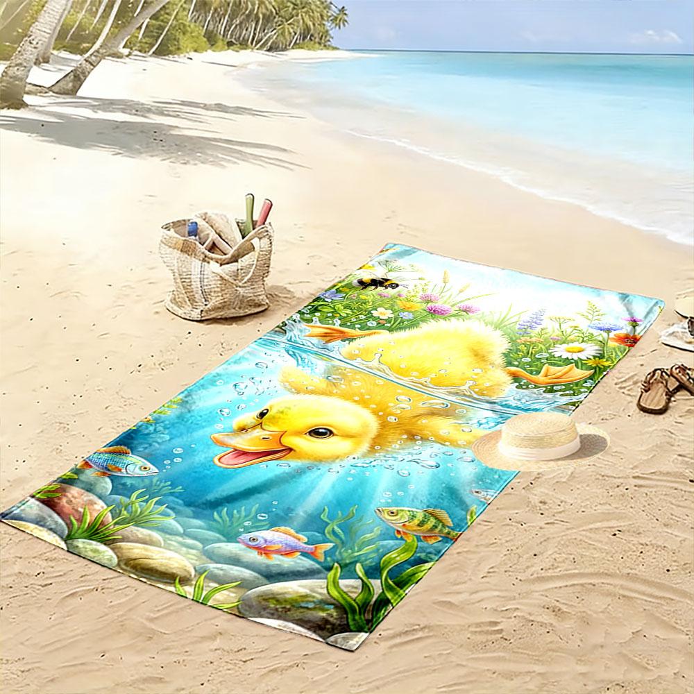 Sunny splashy duckling dive Print beach towel, quick drying, suitable for travel, outdoor sports, jogging, the beach and swimming, gift