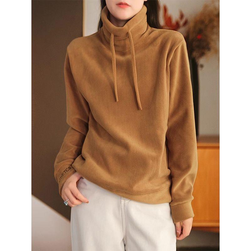 Autumn Winter Women's Clothing Turtleneck Drawstring Solid Color Pullover Long Sleeve Hoodies Casual Fashion Office Lady Tops