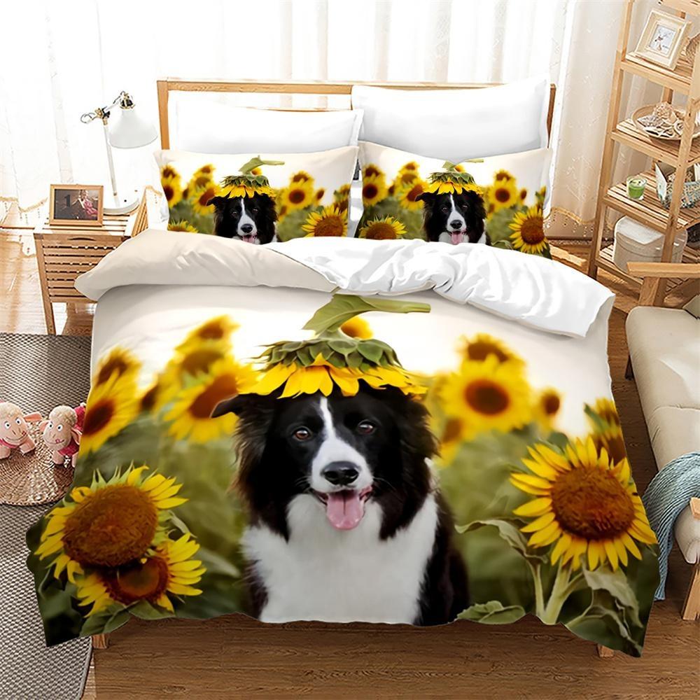 Zestaw poszewek na kołdrę dla psa i kota, nadruk 3D, urocze zwierzęta kawaii, rozmiar king queen, poliestrowa poszewka na kołdrę dla dziecka, chłopca i dziewczynki, zestaw pościeli
