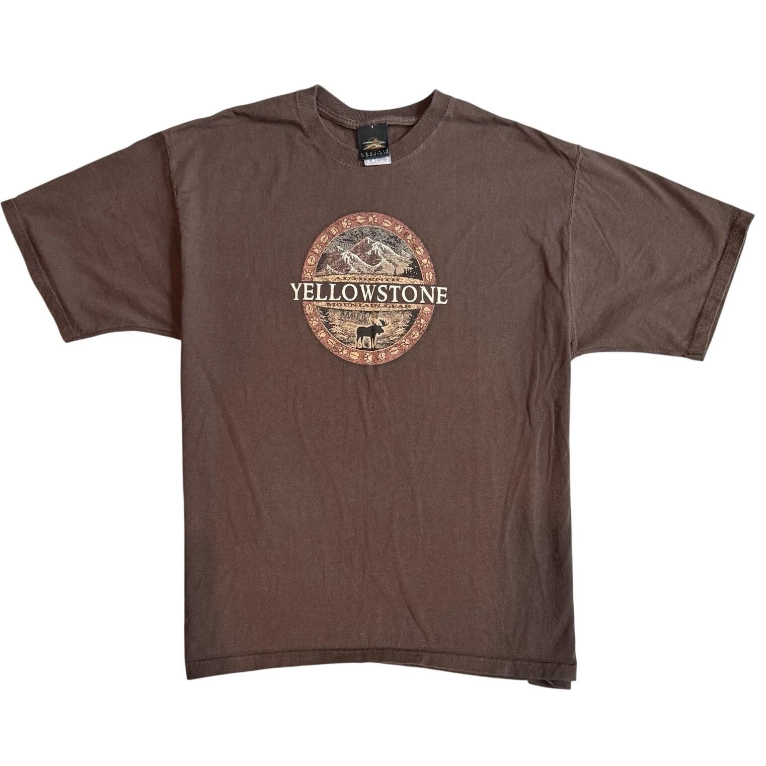 

VTG Yellowstone National Park Graphic T-Shirt Brown Elk Nature Outdoor Size L/XL XL