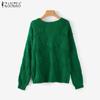ZANZEA Autumn Women V Neck Long Sleeve Hollow Out Casual Knitted Sweaters Jumpers