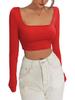 Women's Sexy Long-Sleeved Crop Top - Seamless Square Neck Fashion T-Shirt