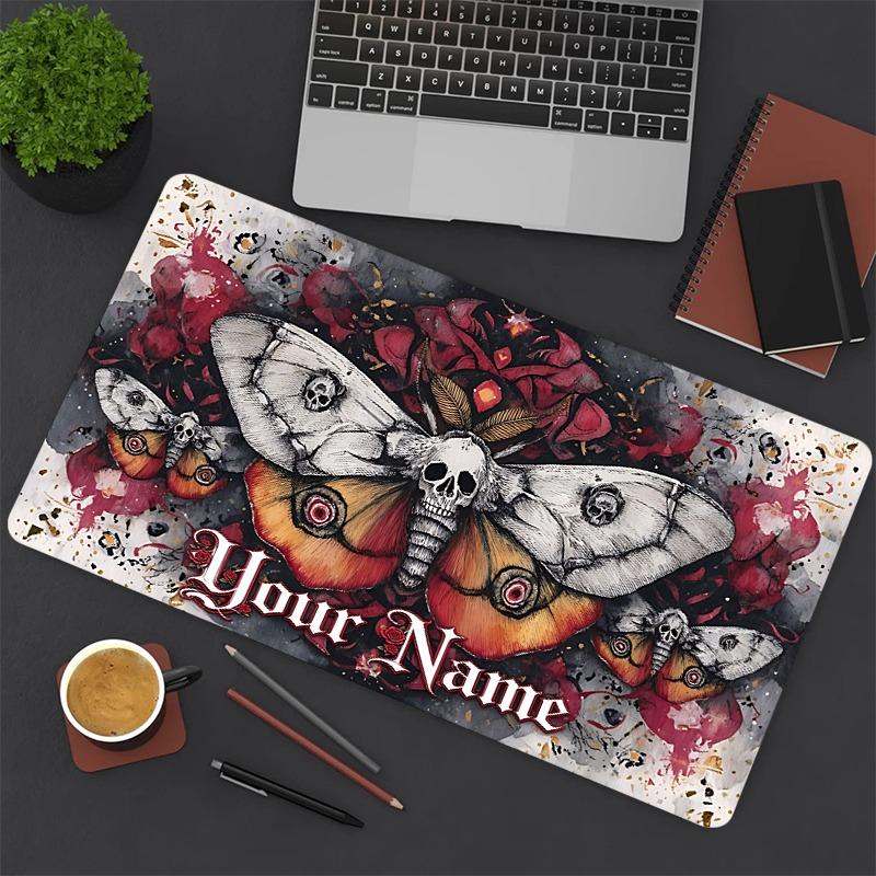 Custom 1Pc Gothic Skull Moth Tattoo Personalized Mouse Pad Non Slip Rubber Waterproof Desk Mat Stitched Edge Gaming Office Xmas Gift