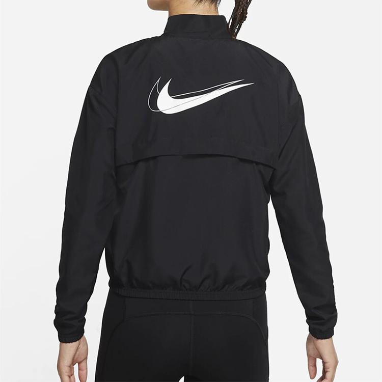 Nike Dri-FIT Swoosh Run Reflective Logo Print Packable Stand Collar Jacket Women Jacket Black DD4926-010