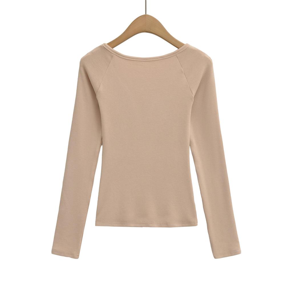 Spicy Girl Cashmere Heart Neck Slim-Fit Button-Up T-Shirt for Autumn/Winter 2025